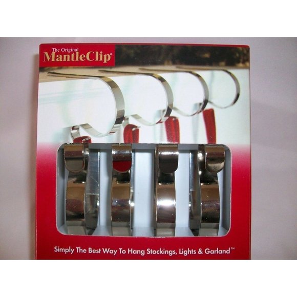 Haute The Original Mantle Clip Set 4 Silver Christmas Stocking Hangers Holders - Picture 1 of 11